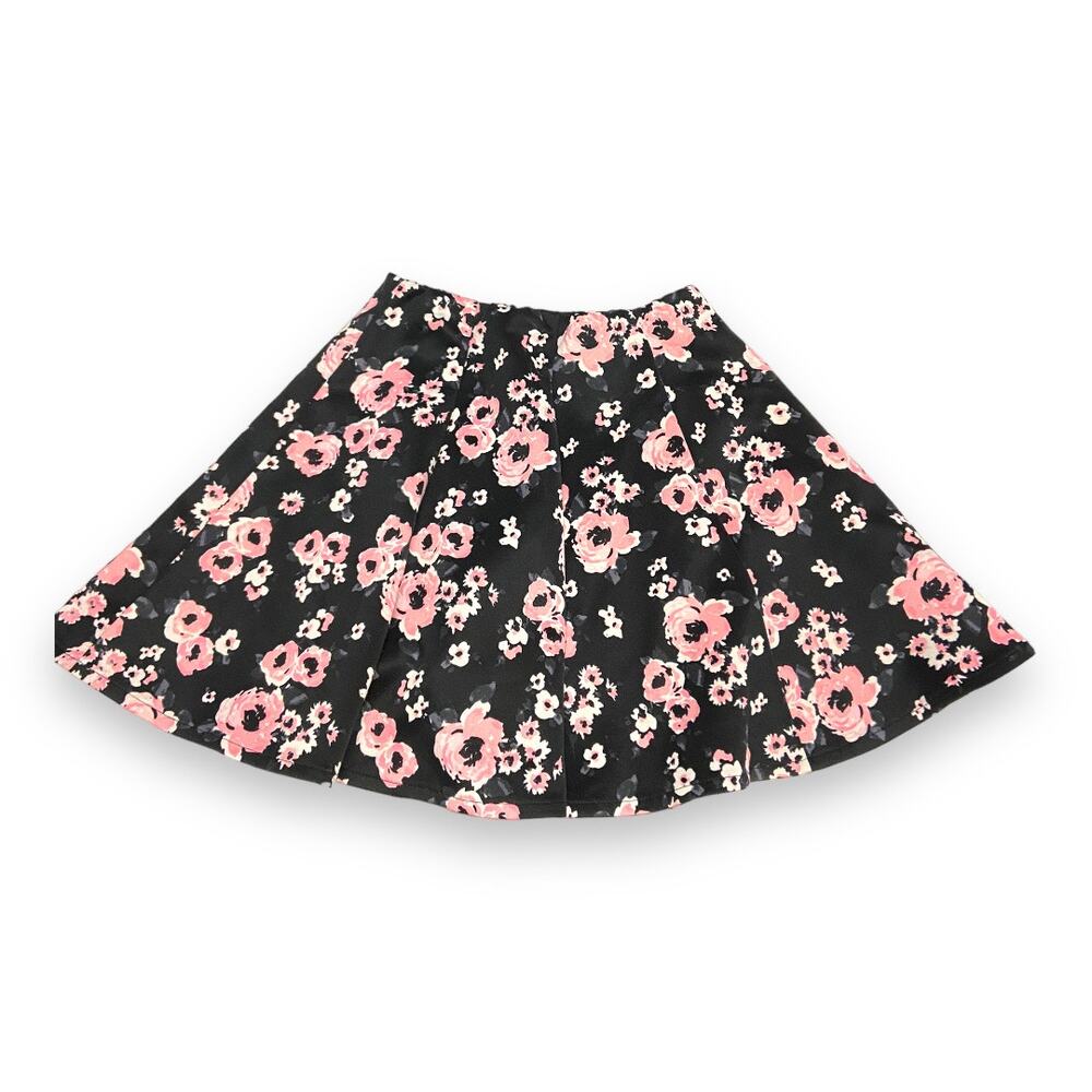 P.S.‎ by Aeropostale Girls Skirt Size 12 Black Pink Flowers Knit Twirly Short